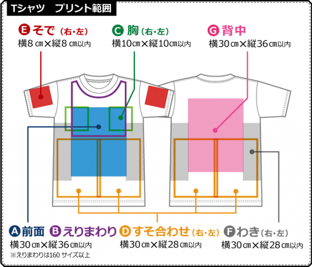 P.F.DハイクオリティーTシャツ：プリント範囲